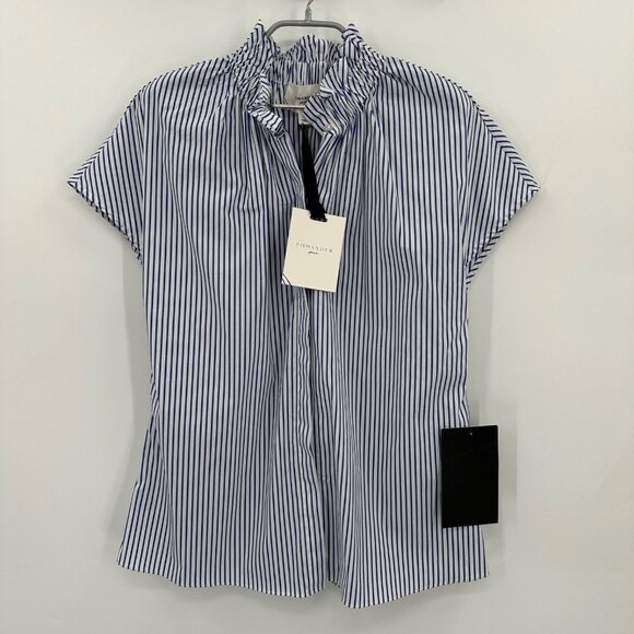 Pomander Place by Tuckernuck Blue Stripe Rae Blouse sz S NWT Button Front - Picture 2 of 10